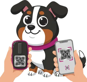 Ein Handy scannt den QR-Code auf der Rückseite des Trackers