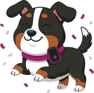 The mascot trotting happily with the tracker on its collar